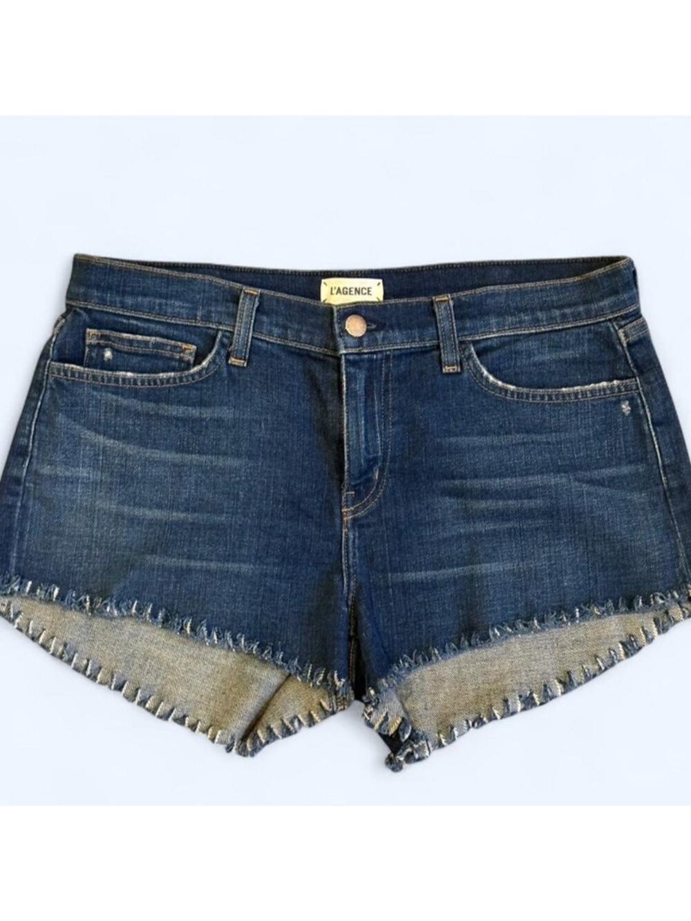 L'Agence dark blue denim shorts